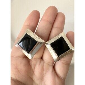 Navajo E.F Sterling Silver Black Onyx Clip On Earrings